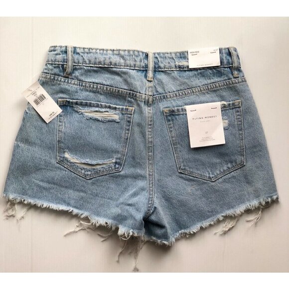 Flying monkey Womens Destruct Denim High Rise Frayed Hem Shorts Size 25, 27 - Picture 4 of 12